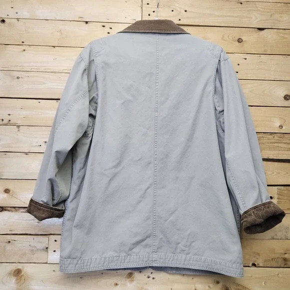 Lands' End Chore Coat Women Large Canvas Barn Field Flannel Lined Corduroy Tan - Picture 9 of 14